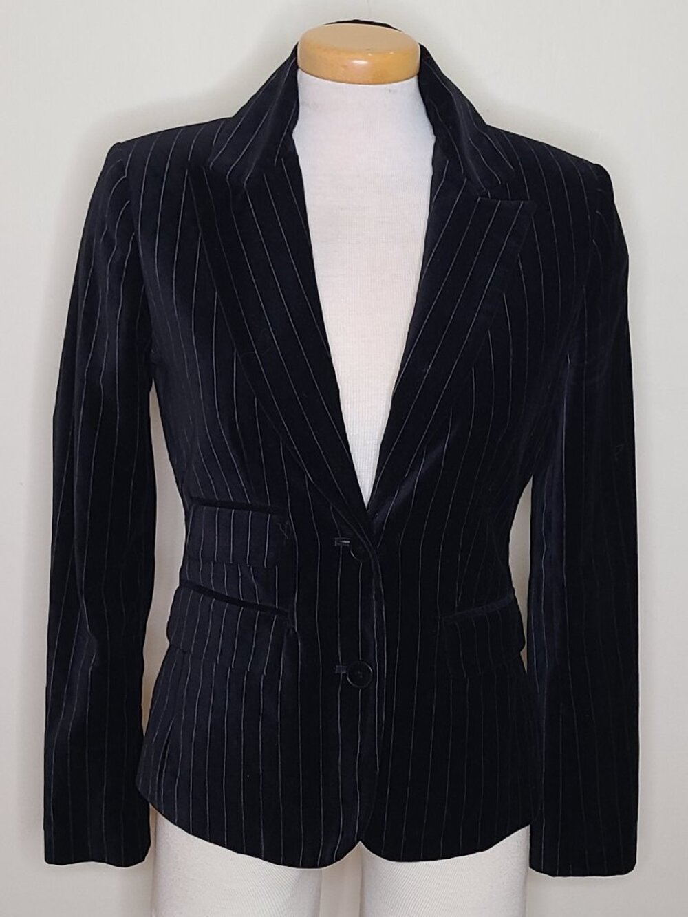 Vintage Jacob Black Velvet Pinstripe Blazer - Size 7/8